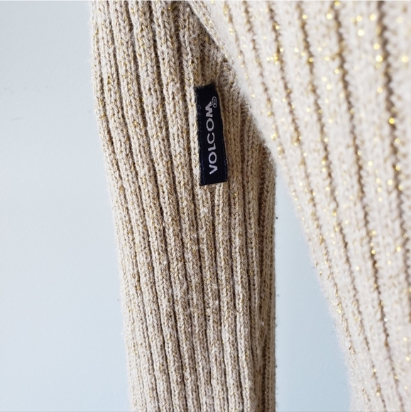 VOLCOM Wool Fitted Gold Sparkle Turtleneck Sweater - Picture 7 of 14